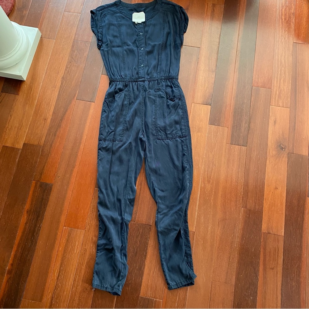 HEI HEI Anthropologie Navy Lyocell Jumpsuit Elastic Waistband XS - Picture 3 of 6